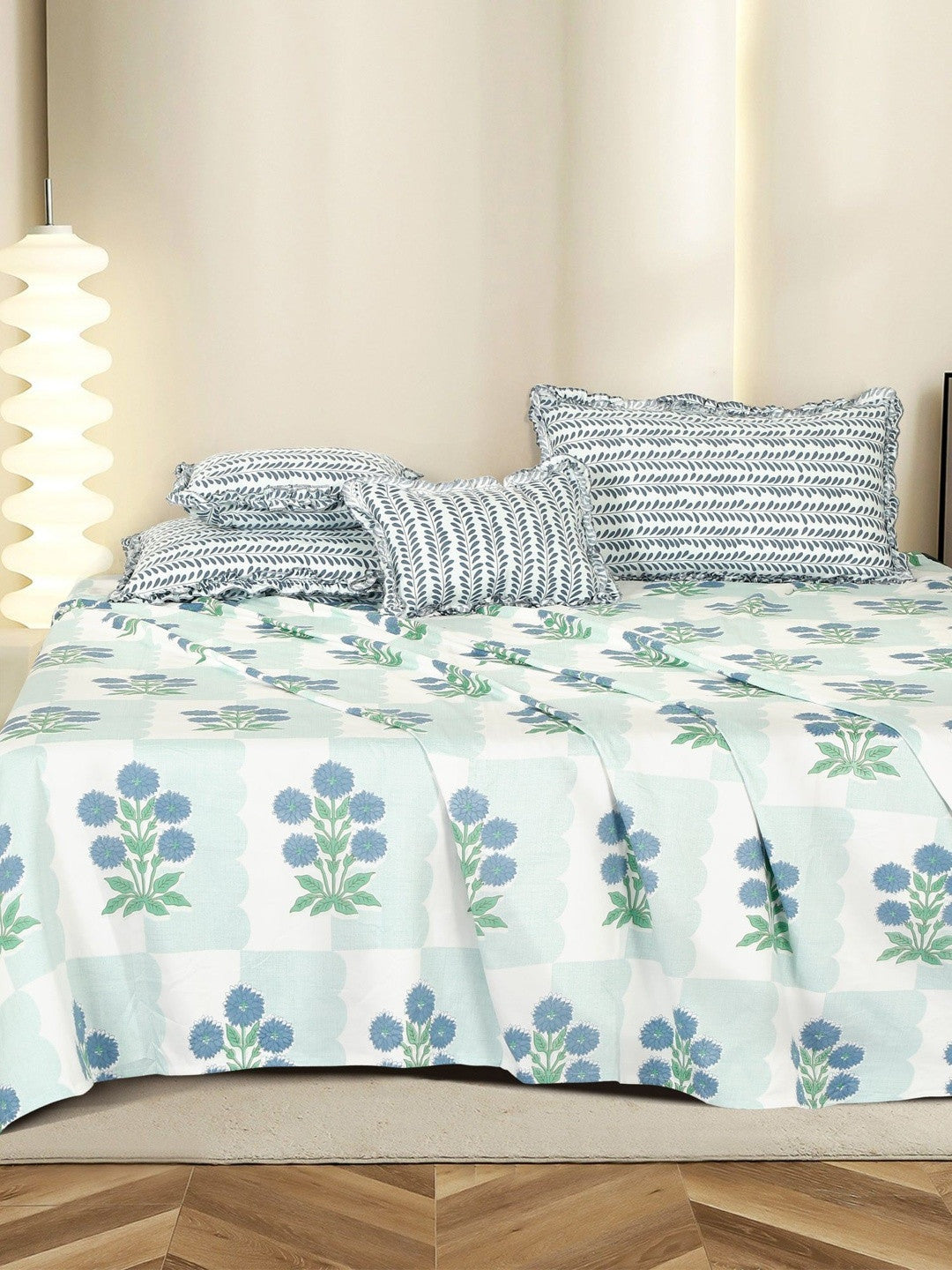 Blue & green floral queen bedsheet